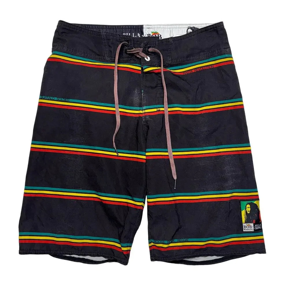 Billabong x Bob Marley Boardshort 30 Mens Black Striped Rasta Recycler Series